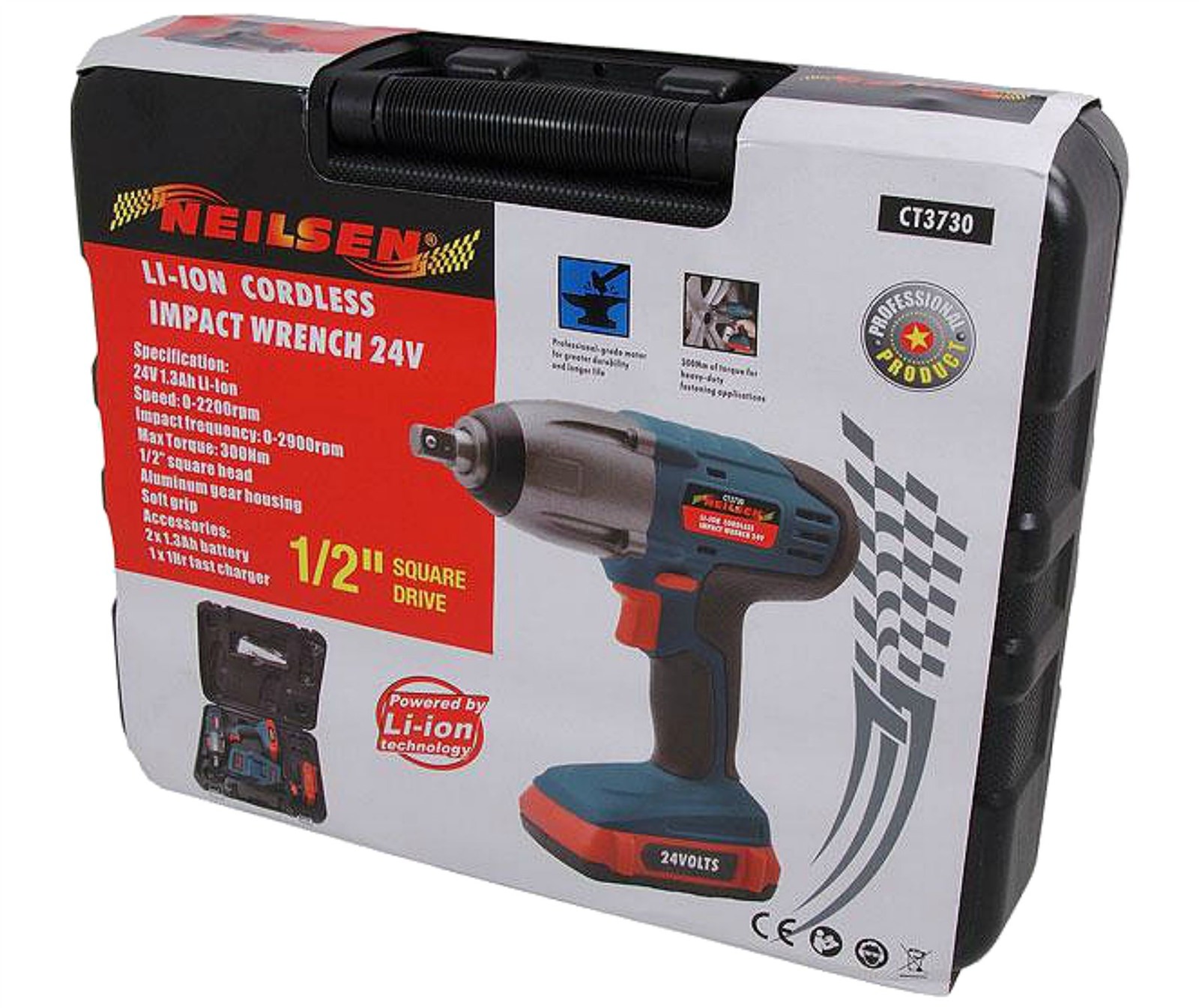 Neilsen 24v LiIon Cordless Impact Wrench Gun 1/2 Inch Drive Lithium