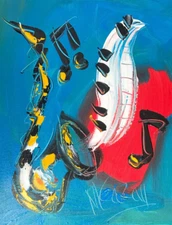 JAZZ MUSIC SAX   SIGNED  Original Oil Painting on canvas IMPRESSIONIST I23F2
