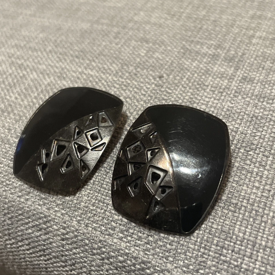 PENDIENTES MODERNISTAS DE DISEÑO VINTAGE SIN FIRMAR PELTRE Gunmetal Grande Retro Foto 2 de 4
