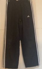 ADIDAS youth boys L 3 white stripe lined zip wide leg pants black