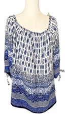 NAIF Blue & White Peasant Top Blouse - Size 3X Flowy And Roomy