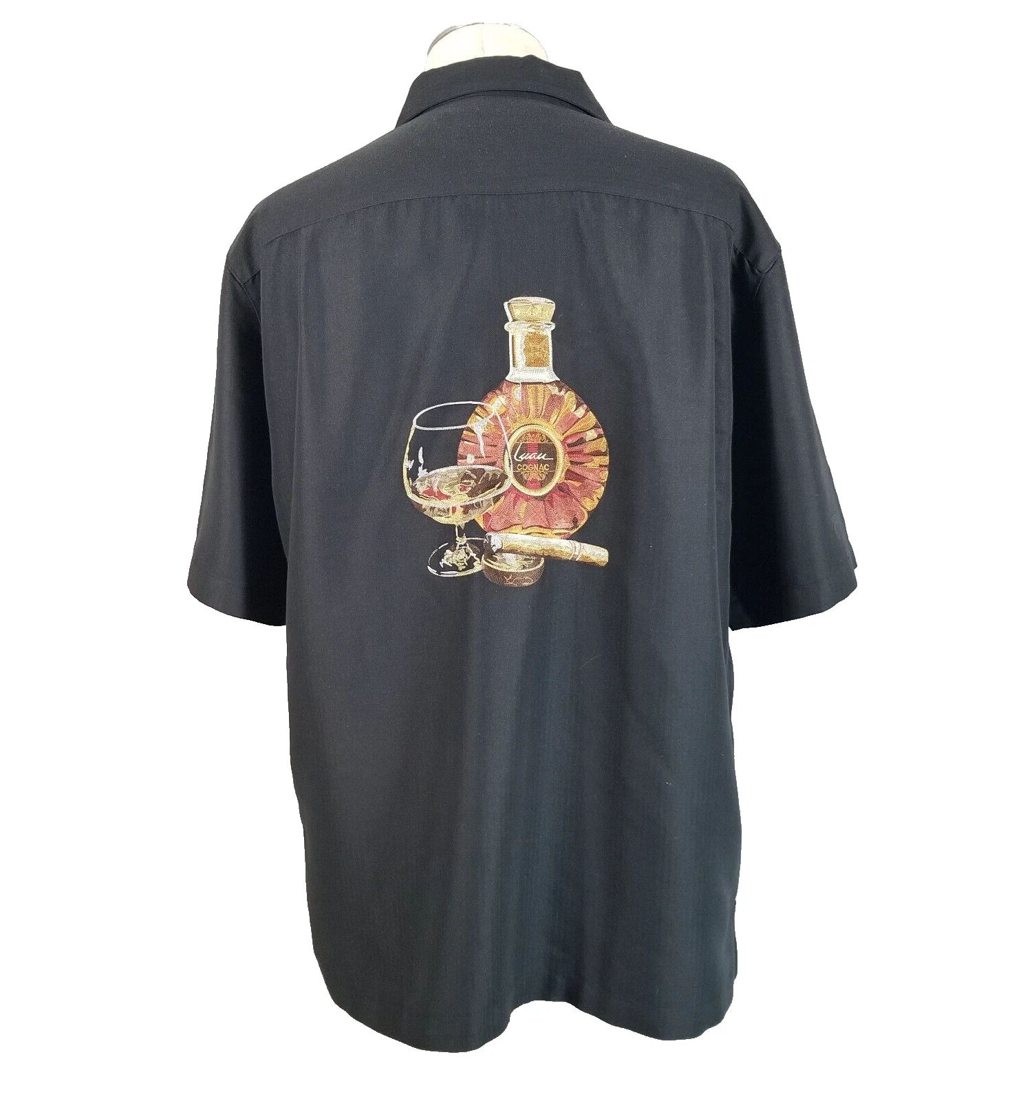 Croft & Barrow Caribbean Shirt Men's large Black embroidered short sleeve Retro