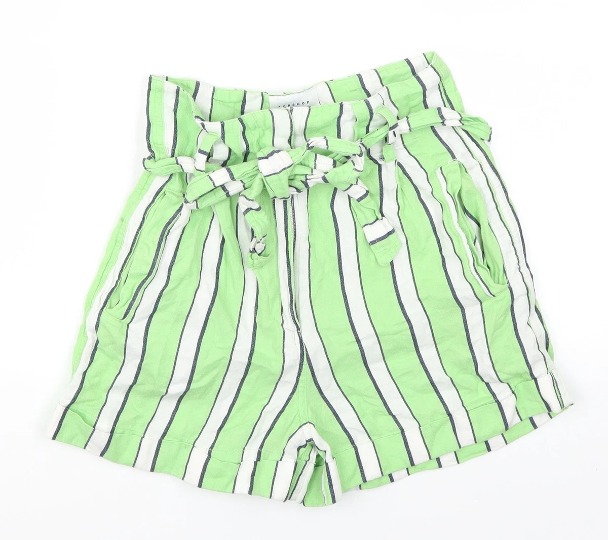 Topshop Womens Green Striped Cotton Mom Shorts Size 8 L3 in