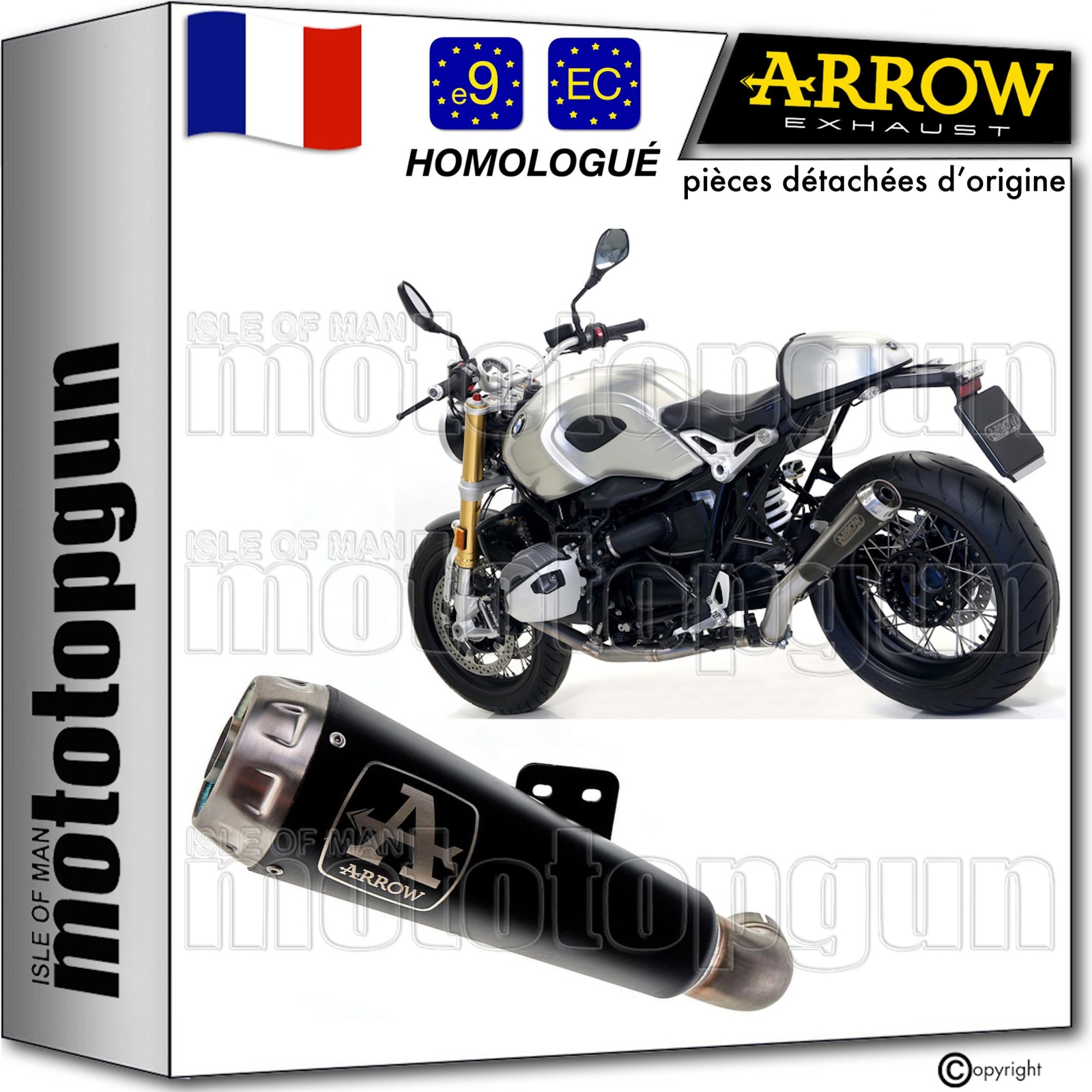 Echappement Arrow Pro-Race noir homologue silencieux moto BMW R Nine T 2016 16