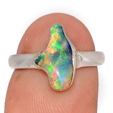 Natural Ethiopian Opal Polish Rough 925 Sterling Silver Ring Jewelry s.6 CR74485