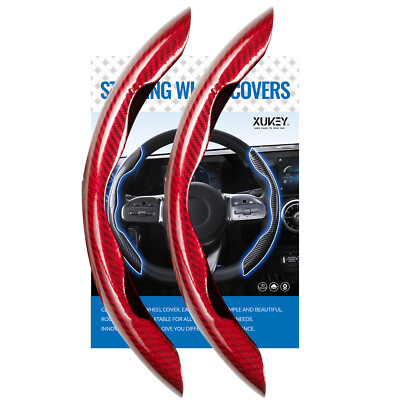 2x Universal Car Steering Wheel Booster Cover Carbon Fiber For 15''︱38cm Dia Red