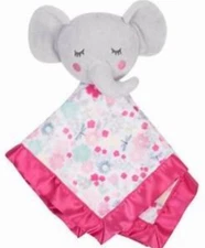 NWT Parents Choice Pink Floral Flower Grey Elephant Satin Baby Security Blanket