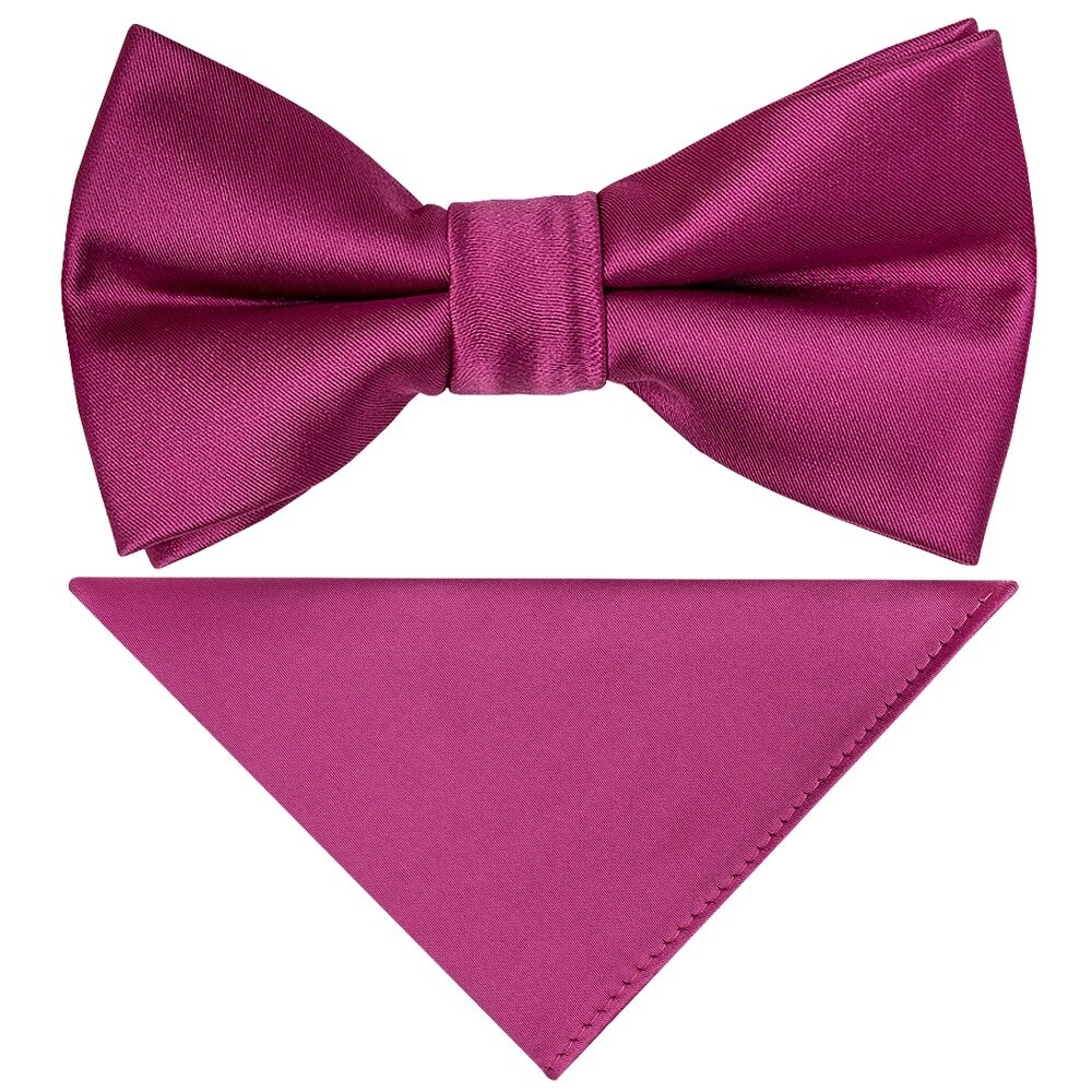 Plain Pre Tied Fuchsia Satin Boys Bow Tie and Pocket Square Set Age 4-7 Wedding