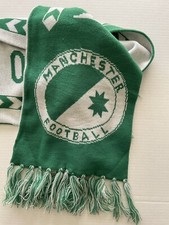 Manchester Football Green  White Reversible Scarf with Fringe