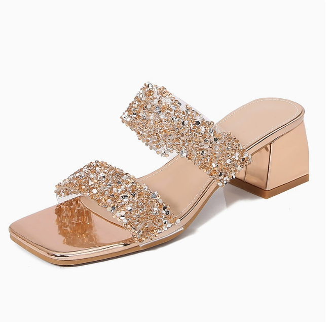 PANTOFOLA D’ORO Scarpe sandalo ciabatte donna punta aperta trasparente diamante tacco blocco mules 4675