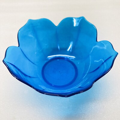 VTG  KNK Lotus Flower Transparent BLUE Desert Ice Cream Bowl Japan 60's Mod  VG 