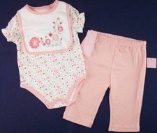 NWT First Impressions Girl's 3 Pc. Peach Floral LOVE Layette Set, 0-3 Mos.