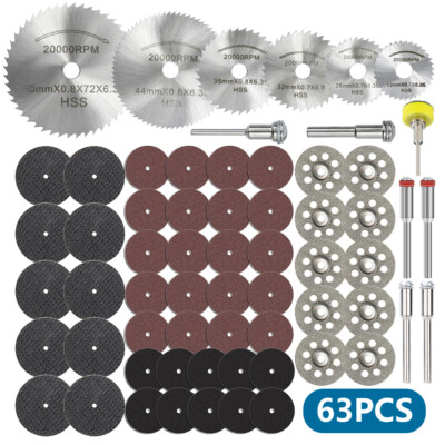 63Pcs Cutting Wheel Set Drill 1/8'' Mandrel for Dremel Rotary Tool Accessories