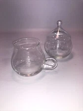 Vintage Handblown Clear Glass Sugar & Creamer Set, Made In Poland, Clean Lines