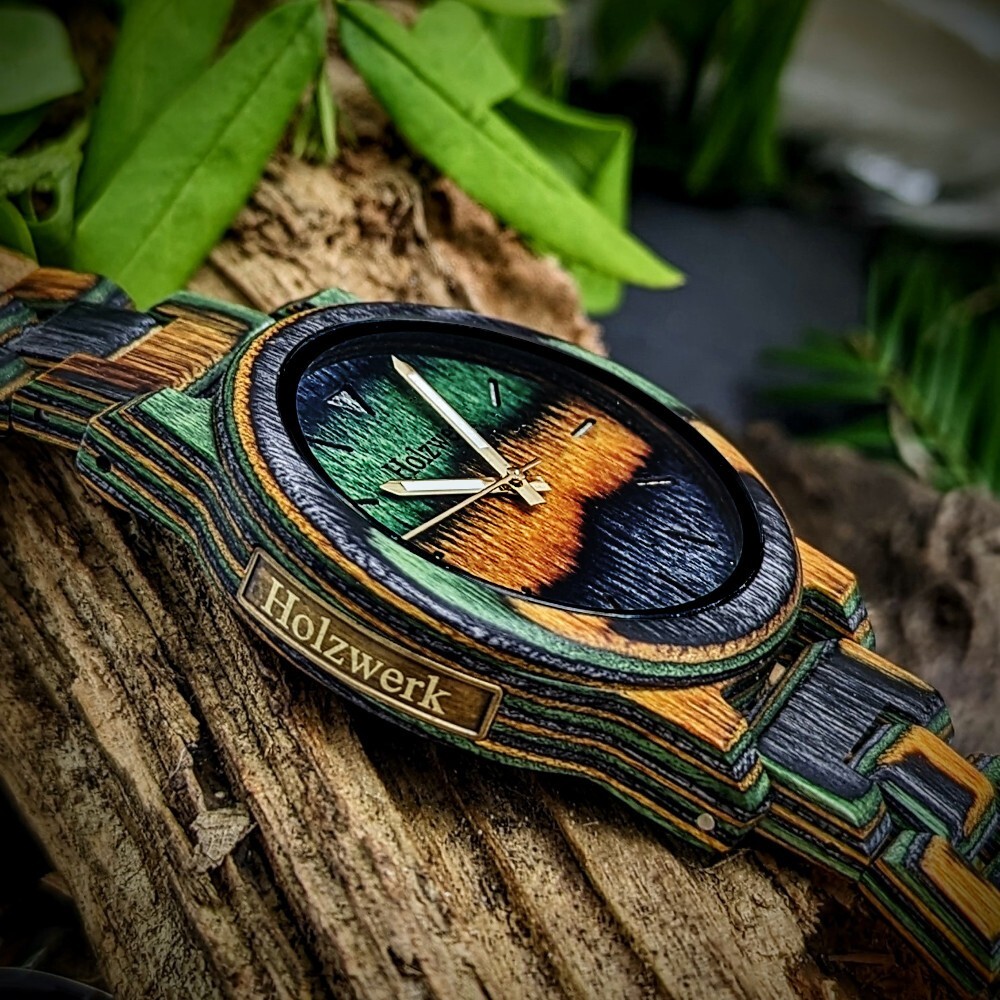 Holzwerk WIESMOOR Damen Herren Holz Uhr, Tarn Farben, braun