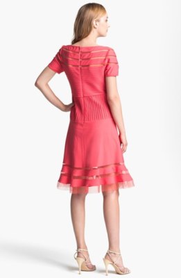 Tadashi Shoji Pintuck Jersey Cutout Mesh Stripe Jet Apple Red