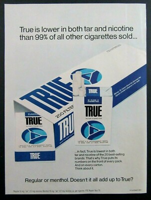1971 TRUE Regular or Menthol Cigarettes Magazine Ad