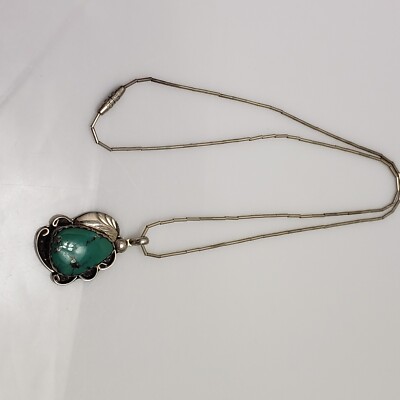 Navajo Signed Herbert Tsosie Sterling Silver Turquoise Pendant