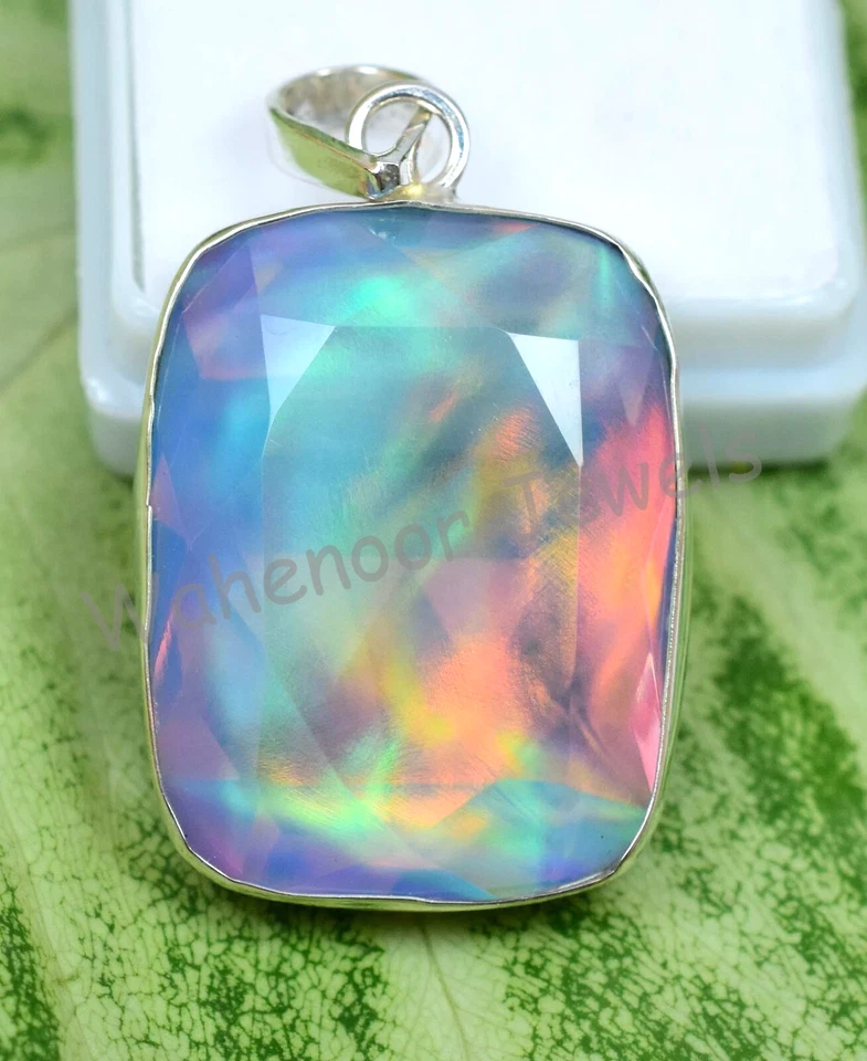 Raro 38.65 KT Aurora Opale Ovale 925 Pendente Argento Sterling Certificato - Immagine 4 di 4