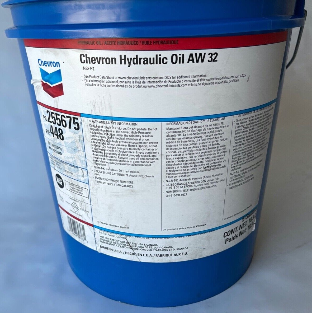 FACTORY SEALED 5 GALLON PAIL 255675 CHEVRON HYDRAULIC OIL AW 32 / ISO 32 eBay