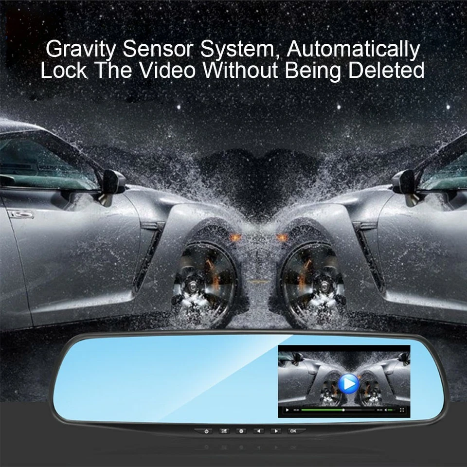 双镜头1080P全高清车载DVR镜面行车记录仪+后视摄像头 — 第 2/4 张图片