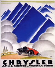 POSTER CHRYSLER AMAG AUTOMOBIL ZURICH SWITZERLAND ALPS VINTAGE REPRO FREE S/H