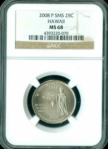 2008 P HAWAII QUARTER NGC MS68 SMS 2ND FINEST REGISTRY RARE *