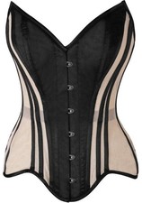 Daisy Corset Top Drawer Beige Mesh Black Satin Steel Boned Overbust Bustier S-6X