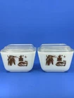 Vintage PYREX 2 Early American White Brown Cat Corn Refrigerator Dish 501-B Lids