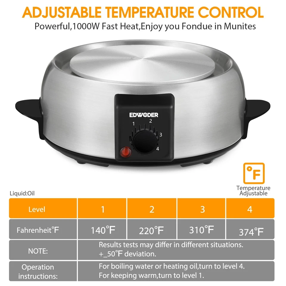 Conjunto de panela de fondue elétrica, 2 quartos 1000 watts máquina de fondue antiaderente com temperatura... - Imagem 4 de 4