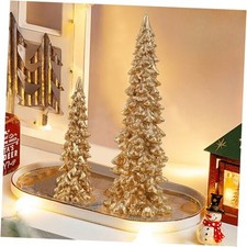 Christmas Tree Table Decorations Set of 2, 9.5" Resin Xmas Pine Trees, Golden