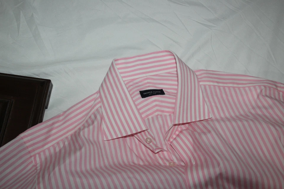 PROPER CLOTH Camisa Hombre 16.5 Rosa Bengala Rayas Stanton 120s Broadcloth Foto 4 de 4