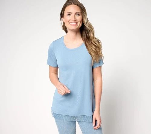 Fashion Women's Top Sz M Short Sleeve Tee Mesh Hem Blue A692530