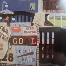 Beansprout Little Champ Sports Football Baseball 5 Piece Crib Bedding Set NEW