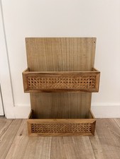 Boho Rattan Cane Wooden Wall Shelf Bathroom Spice Rack Letter Rack Storage