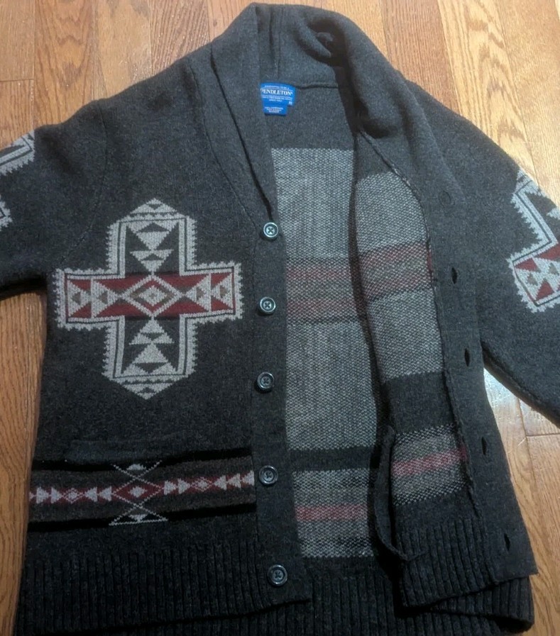 Pendleton Crossroads Gray & Red Buttoned Cardigan… - image 2