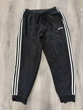 Adidas Sweatpants Mens Large Black Fleece Jogger Pants 3 Stripe Logo Athletic