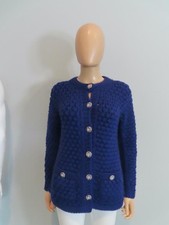CHANEL 22A Blue Chunky Wool Cardigan w/ Crystal CC Buttons Sweater 34/US 2