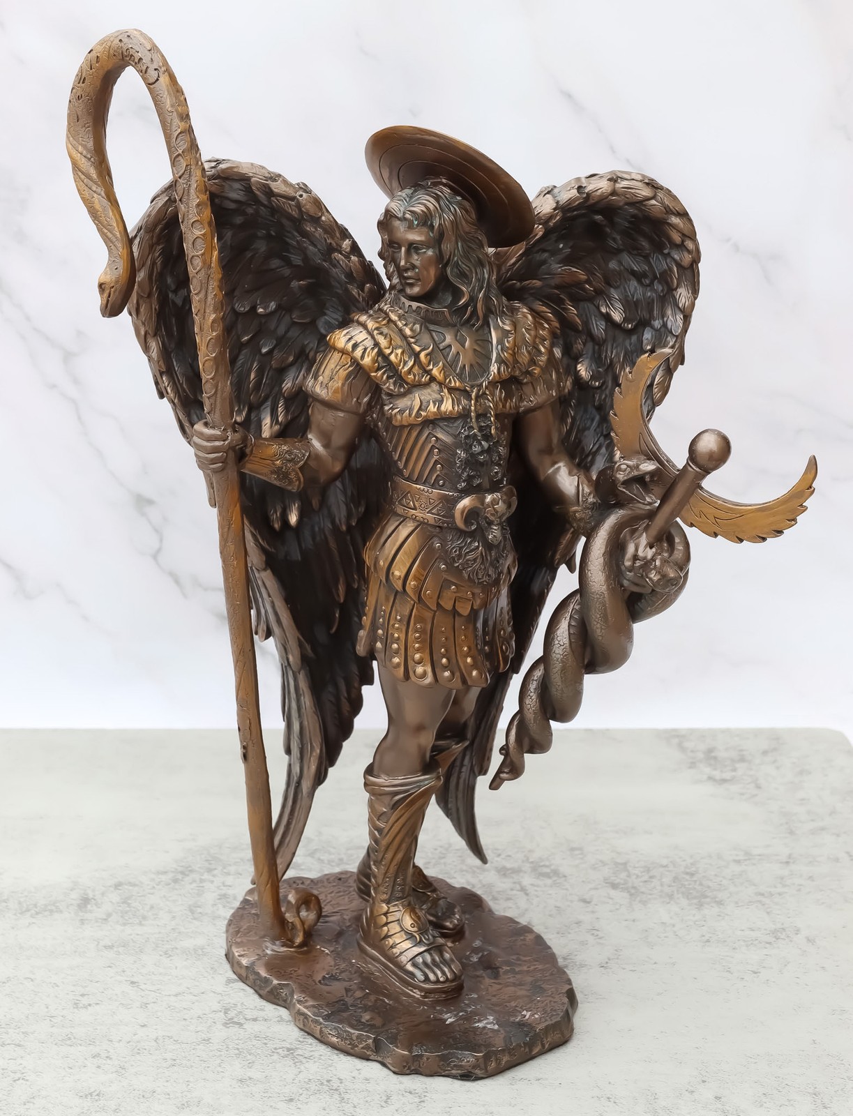 Ebros Saint Raphael The Archangel Holding Healing Staff Statue 13"H Figurine