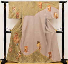 Japanese Houmongi Kimono Silk Floral Hand Painted Gold Accents Vintage Japan