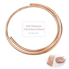 XIFOWE 99.9% Copper Tube 1/2" OD x 7/16" ID 5 Ft, Tube Wall: 1/32", Refrigera...