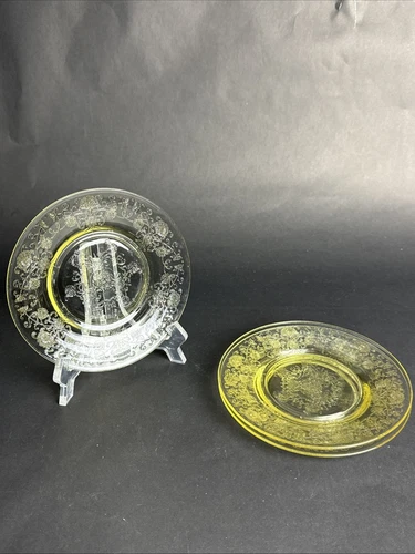 Hazel Atlas Florentine Poppy Yellow Salad Plates Depression Glass 6” Set Of 3