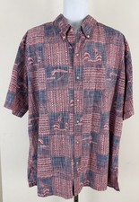 REYN SPOONER Men's Vtg Blue/Pink Cotton Hawaiian Vibe Reverse Print Shirt Sz 2XL
