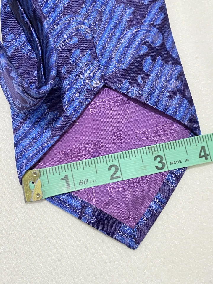 Nautica 紫色佩斯利丝绸男式领带 M 哥斯达黎加 Ex Con — 第 3/4 张图片
