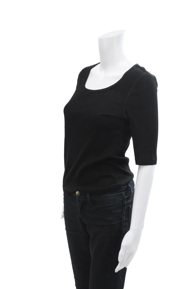 Top básico negro manga corta cuello redondo algodón Lesley Evers para mujer talla M Foto 2 de 4
