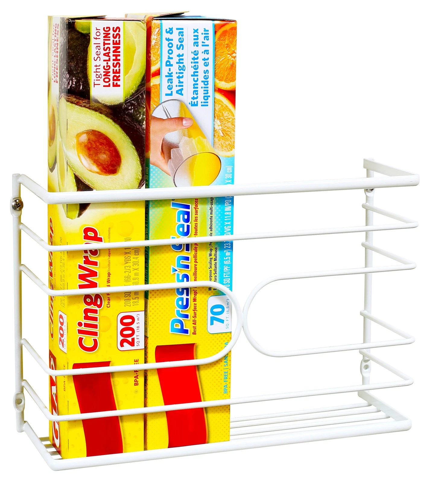 Wall Mount Kitchen Wrap Organizer Rack, White