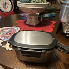 Stainless Steel Lunch Box Silver Black Snap L...