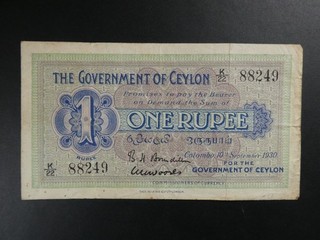 FECHA TEMPRANA 1930 CEILÁN 1 RUPIA (SRI LANKA) BILLETE NÍTIDO GF