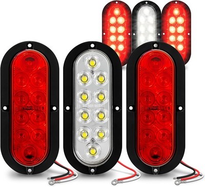 TRUE MODS 6 Inch Oval LED Trailer Tail Lights Kit, 4 Red 2 White Surface Mount
