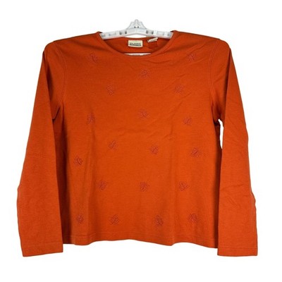 Classic Elements Womens Size Medium Embroidered Orange Long Sleeve Top 